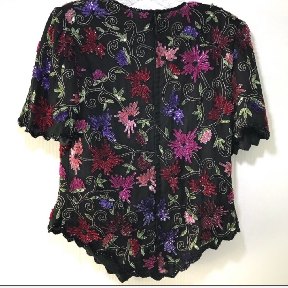 Vintage Bead & Sequined Floral Top M - Picture 3 of 5